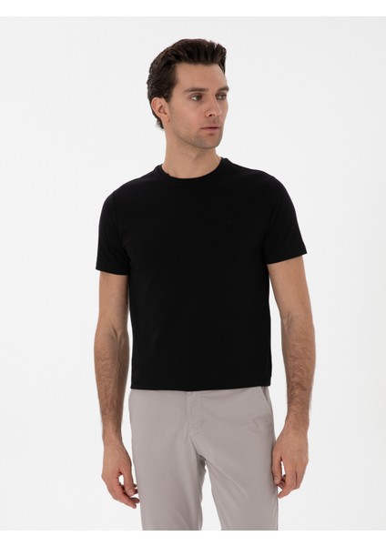 Erkek Siyah Slim Fit Bisiklet Yaka %100 Pamuk Basic T-Shirt 50310013-VR046