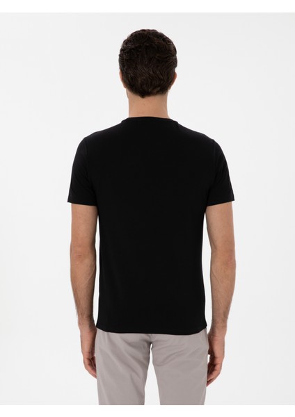 Erkek Siyah Slim Fit Bisiklet Yaka %100 Pamuk Basic T-Shirt 50310013-VR046