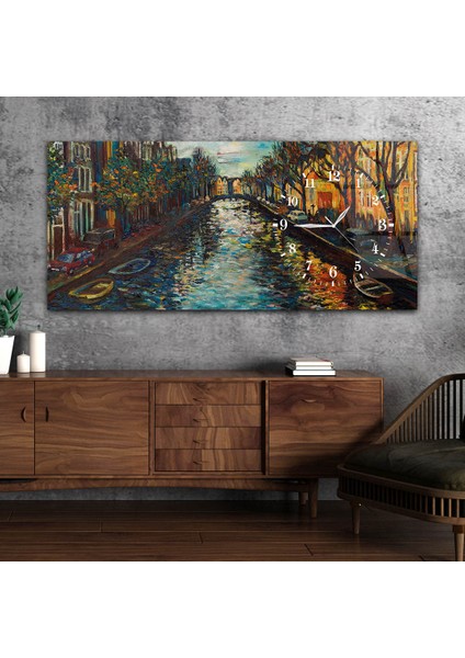 Yatay Saatli Yandan Sanat ve Doğa Temalı Cam Tablo YSYS077