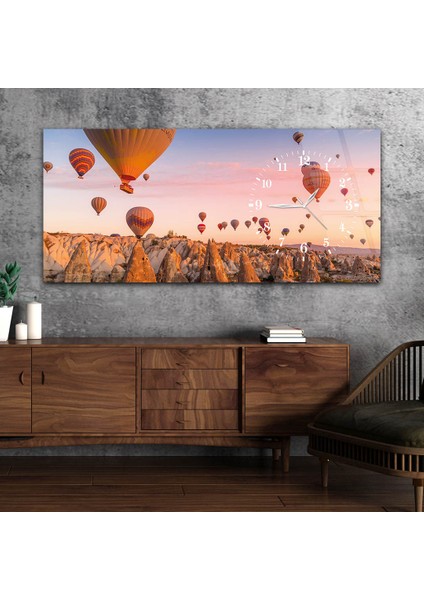Yatay Saatli Yandan Sanat ve Doğa Temalı Cam Tablo YSYS079