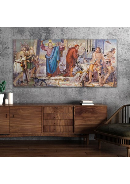 Yatay Saatli Yandan Sanat ve Doğa Temalı Cam Tablo YSYS048