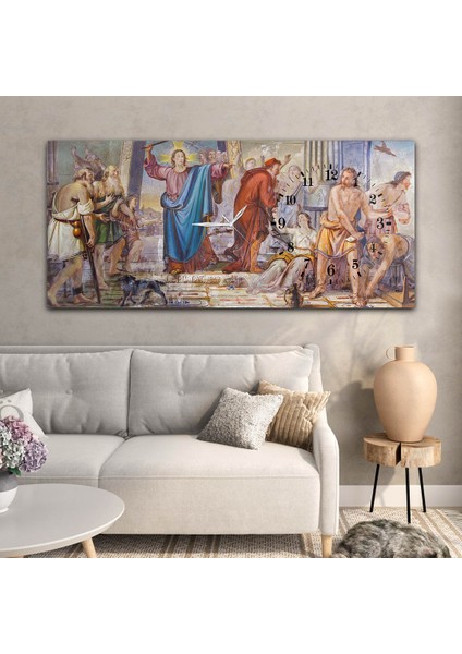 Yatay Saatli Yandan Sanat ve Doğa Temalı Cam Tablo YSYS048 modelleri