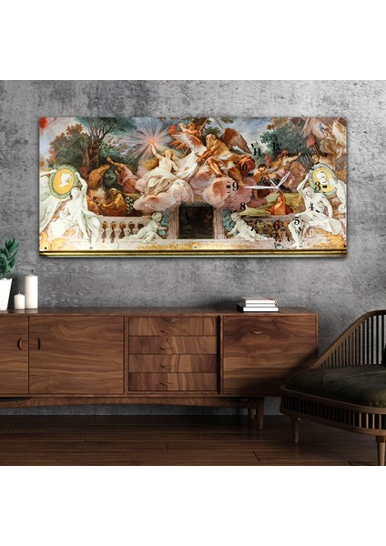 Yatay Saatli Yandan Sanat ve Doğa Temalı Cam Tablo YSYS076
