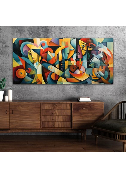 Yatay Saatli Yandan Sanat ve Doğa Temalı Cam Tablo YSYS154