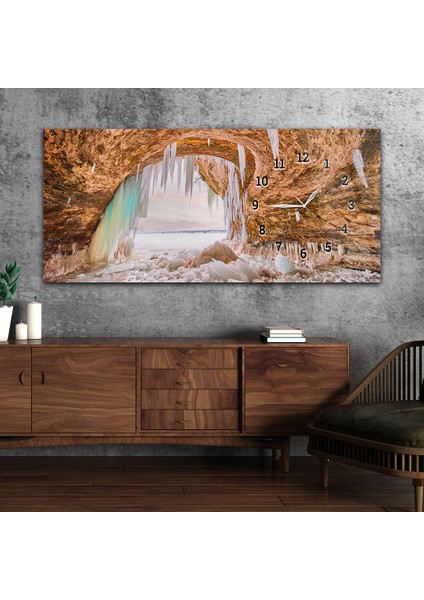 Yatay Saatli Yandan Sanat ve Doğa Temalı Cam Tablo YSYS123