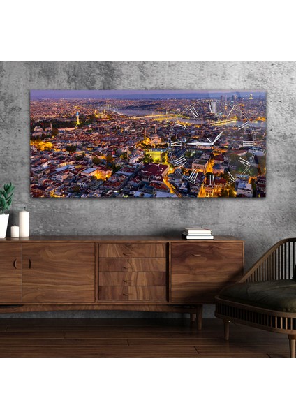 Yatay Saatli Yandan Sanat Temalı Cam Tablo YSYS240