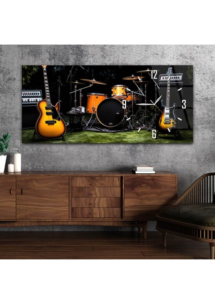 Yatay Saatli Yandan Sanat Temalı Cam Tablo YSYS381