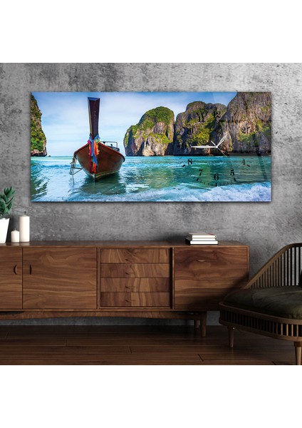 Yatay Saatli Yandan Sanat ve Doğa Temalı Cam Tablo YSYS068
