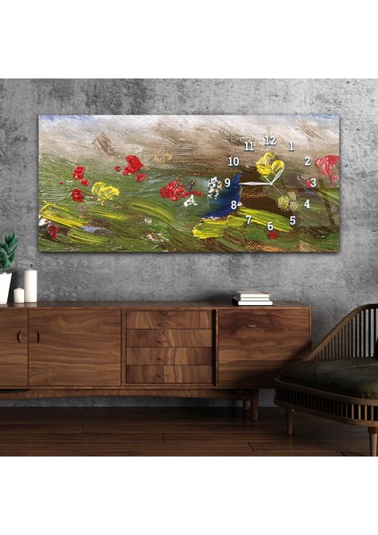 Yatay Saatli Yandan Sanat ve Doğa Temalı Cam Tablo YSYS187