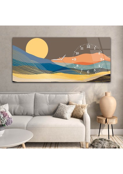 Yatay Saatli Yandan Sanat ve Doğa Temalı Cam Tablo YSYS081 modelleri
