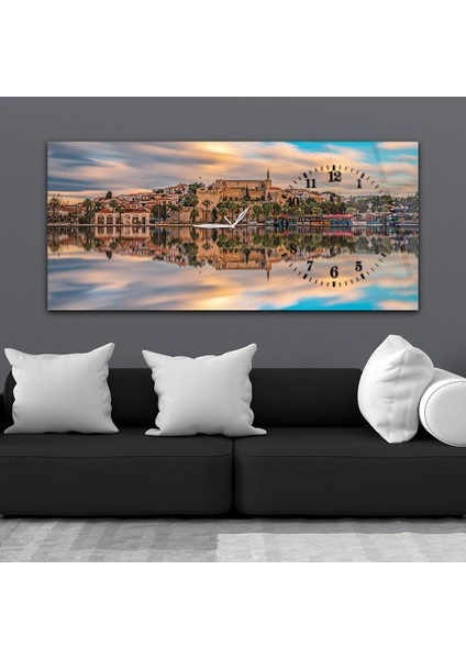 Yatay Saatli Yandan Sanat ve Doğa Temalı Cam Tablo YSYS008 fiyatları