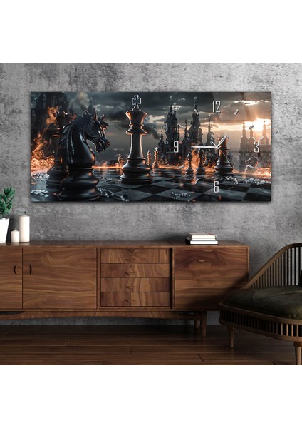 Yatay Saatli Yandan Sanat Temalı Cam Tablo YSYS297