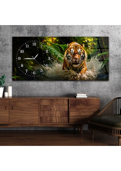 Yatay Saatli Yandan Sanat Temalı Cam Tablo YSYS304