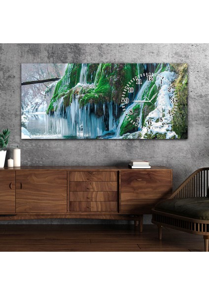 Yatay Saatli Yandan Sanat ve Doğa Temalı Cam Tablo YSYS095