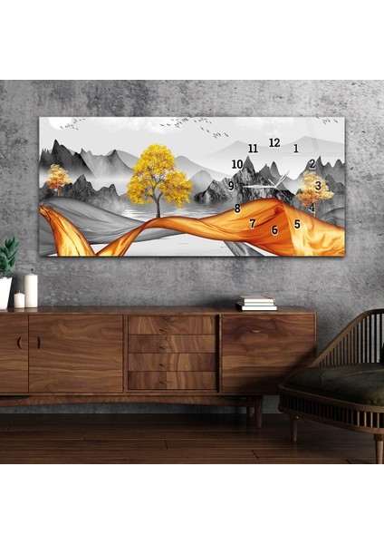 Yatay Saatli Yandan Sanat ve Doğa Temalı Cam Tablo YSYS168