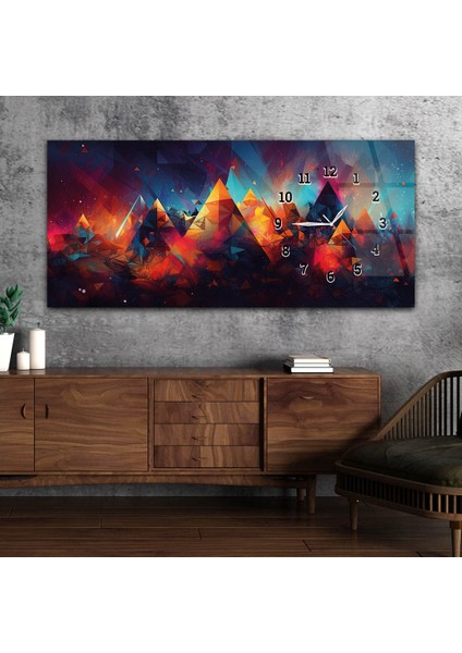 Yatay Saatli Yandan Sanat ve Doğa Temalı Cam Tablo YSYS207