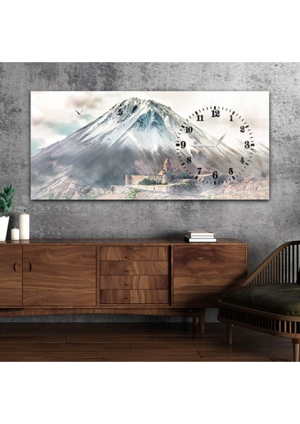 Yatay Saatli Yandan Sanat ve Doğa Temalı Cam Tablo YSYS006