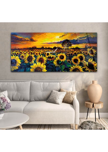 Yatay Saatli Yandan Sanat ve Doğa Temalı Cam Tablo YSYS046 modelleri