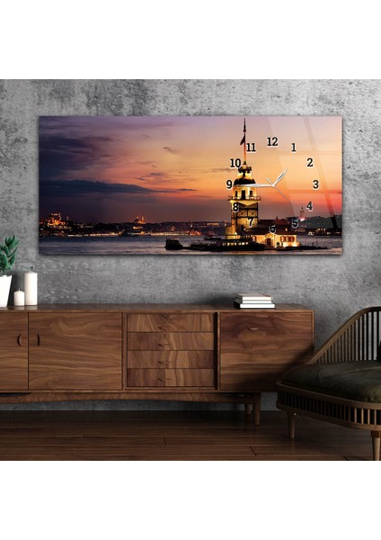 Yatay Saatli Yandan Sanat ve Doğa Temalı Cam Tablo YSYS137
