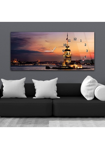 Yatay Saatli Yandan Sanat ve Doğa Temalı Cam Tablo YSYS137 fiyatları