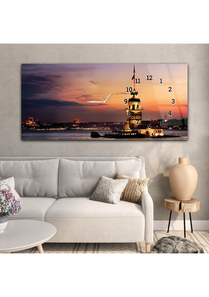 Yatay Saatli Yandan Sanat ve Doğa Temalı Cam Tablo YSYS137 modelleri