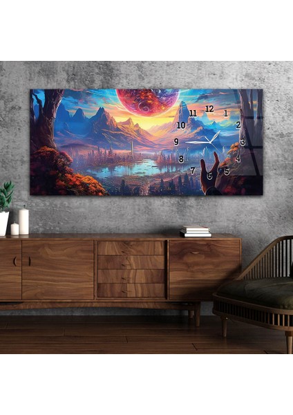 Yatay Saatli Yandan Sanat ve Doğa Temalı Cam Tablo YSYS206