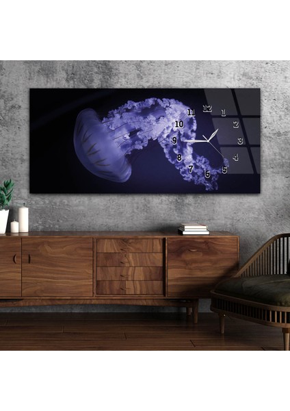 Yatay Saatli Yandan Sanat ve Doğa Temalı Cam Tablo YSYS219