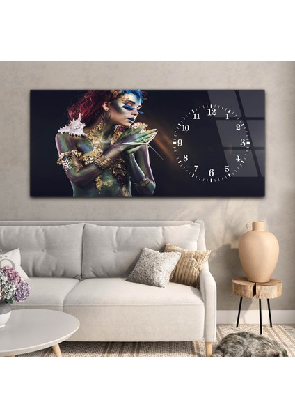 Yatay Saatli Yandan Sanat ve Doğa Temalı Cam Tablo YSYS086 modelleri