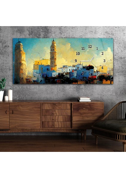 Yatay Saatli Yandan Sanat ve Doğa Temalı Cam Tablo YSYS191