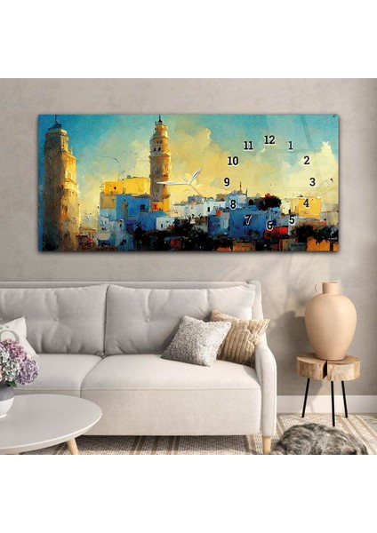 Yatay Saatli Yandan Sanat ve Doğa Temalı Cam Tablo YSYS191 modelleri