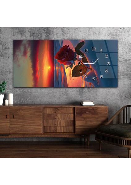 Yatay Saatli Yandan Sanat ve Doğa Temalı Cam Tablo YSYS222