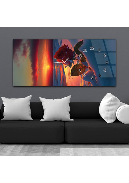Yatay Saatli Yandan Sanat ve Doğa Temalı Cam Tablo YSYS222 fiyatları