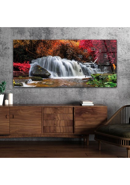 Yatay Saatli Yandan Sanat ve Doğa Temalı Cam Tablo YSYS176