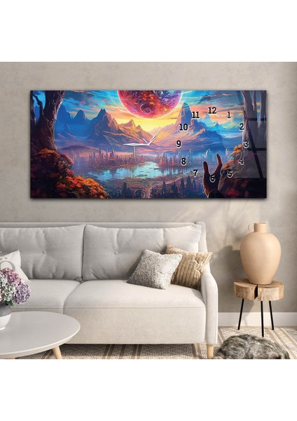 Yatay Saatli Yandan Sanat ve Doğa Temalı Cam Tablo YSYS206 modelleri