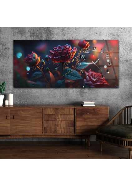 Yatay Saatli Yandan Sanat ve Doğa Temalı Cam Tablo YSYS195