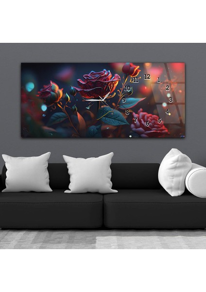 Yatay Saatli Yandan Sanat ve Doğa Temalı Cam Tablo YSYS195 fiyatları