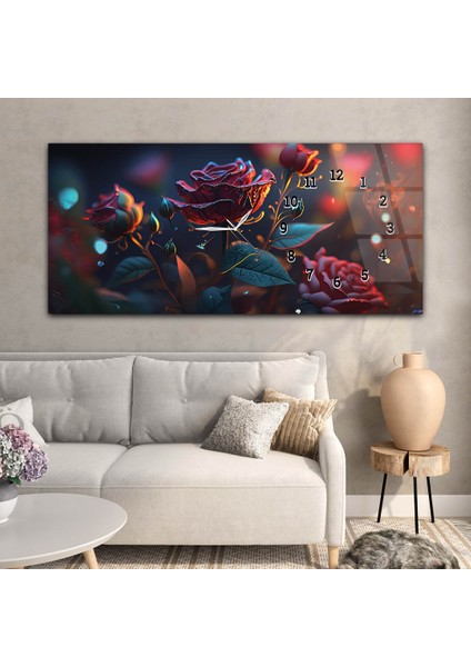 Yatay Saatli Yandan Sanat ve Doğa Temalı Cam Tablo YSYS195 modelleri