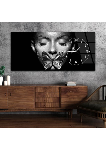 Yatay Saatli Yandan Sanat ve Doğa Temalı Cam Tablo YSYS041