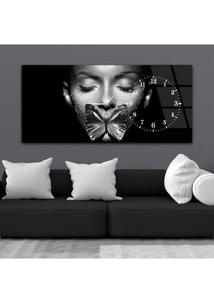 Yatay Saatli Yandan Sanat ve Doğa Temalı Cam Tablo YSYS041 fiyatları