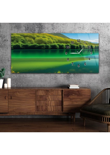 Yatay Saatli Yandan Sanat ve Doğa Temalı Cam Tablo YSYS179