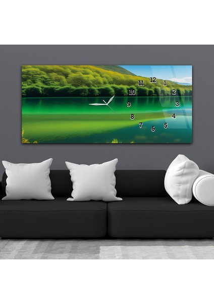 Yatay Saatli Yandan Sanat ve Doğa Temalı Cam Tablo YSYS179 fiyatları