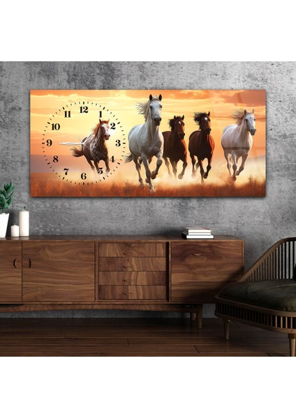Yatay Saatli Yandan Sanat Temalı Cam Tablo YSYS310