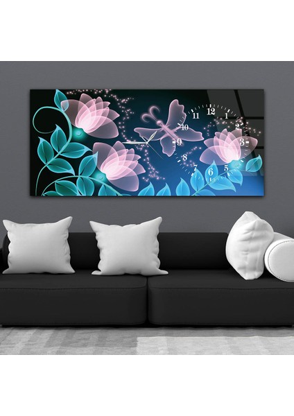 Yatay Saatli Yandan Sanat ve Doğa Temalı Cam Tablo YSYS083 fiyatları