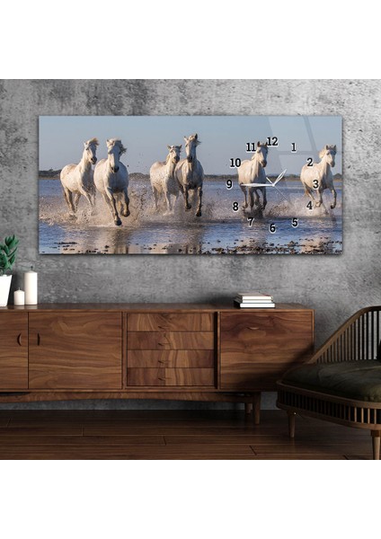 Yatay Saatli Yandan Sanat ve Doğa Temalı Cam Tablo YSYS130