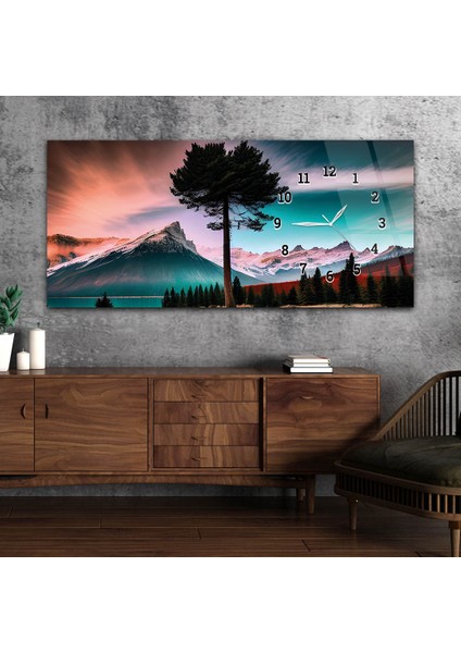 Yatay Saatli Yandan Sanat ve Doğa Temalı Cam Tablo YSYS175