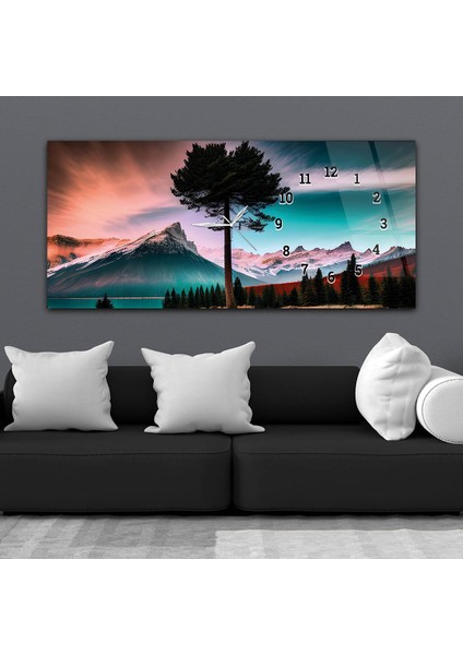 Yatay Saatli Yandan Sanat ve Doğa Temalı Cam Tablo YSYS175 fiyatları