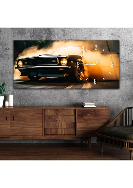 Yatay Saatli Yandan Sanat Temalı Cam Tablo YSYS280