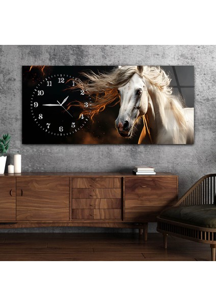 Yatay Saatli Yandan Sanat Temalı Cam Tablo YSYS330