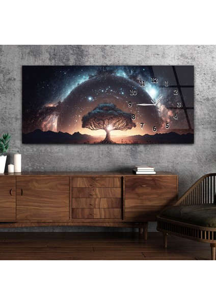 Yatay Saatli Yandan Sanat ve Doğa Temalı Cam Tablo YSYS213