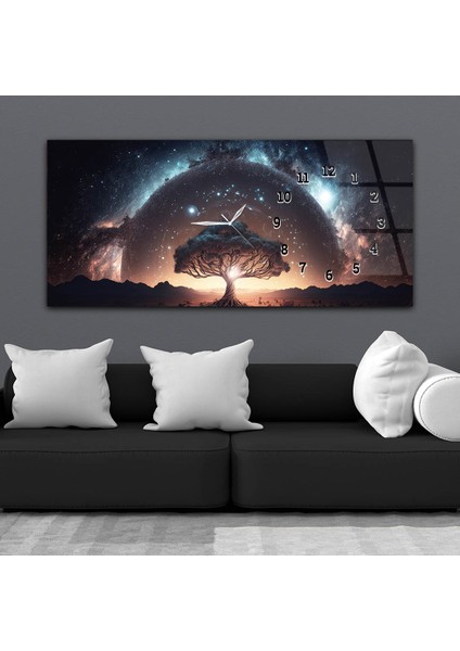 Yatay Saatli Yandan Sanat ve Doğa Temalı Cam Tablo YSYS213 fiyatları